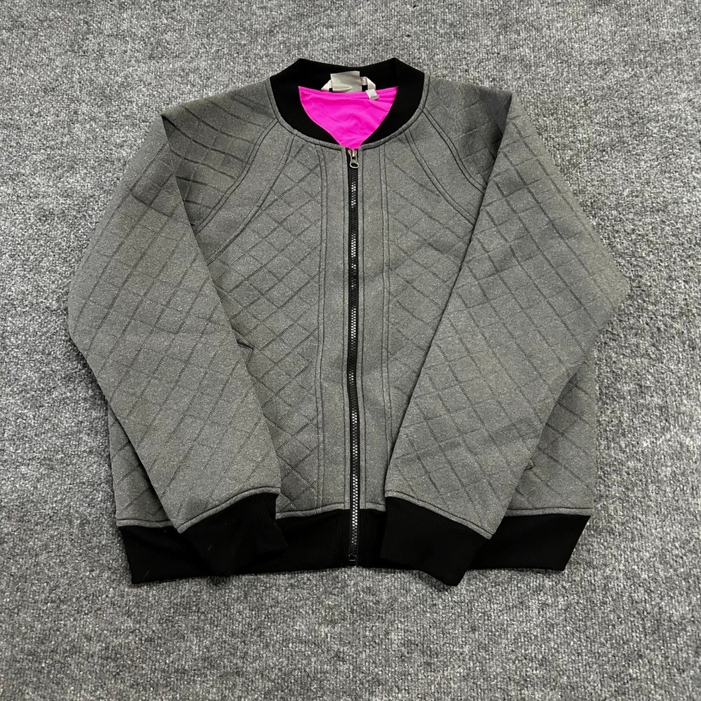 Athleta Jacket Womens XL Gray Quilted Bomber Full Zip Pink Lining Athleisure